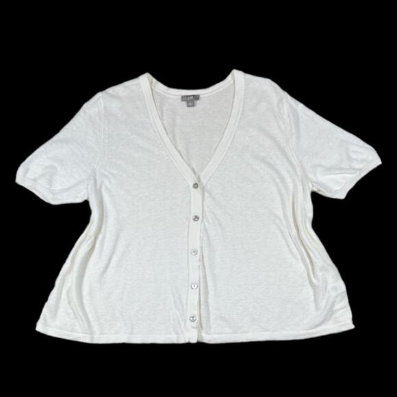 J.Jill White Button-Down Short Sleeve Top | Size L - Picture 1 of 4